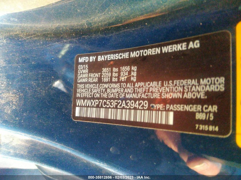 2015 MINI HARDTOP COOPER S WMWXP7C53F2A39429