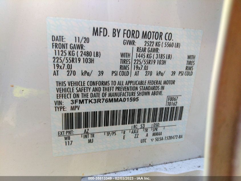 2021 FORD MUSTANG MACH-E PREMIUM 3FMTK3R76MMA01595