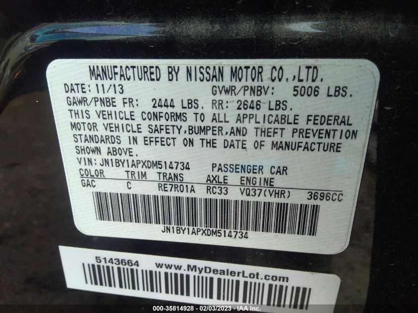 2013 INFINITI M37 JN1BY1APXDM514734