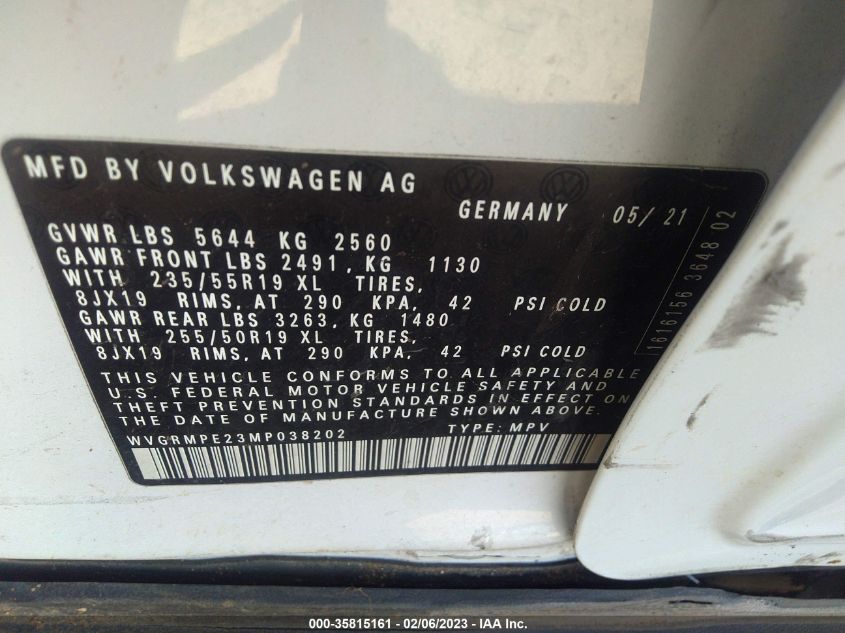 2021 VOLKSWAGEN ID.4 PRO WVGRMPE23MP038202