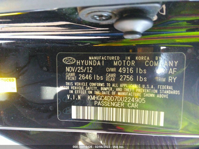 2013 HYUNDAI GENESIS 3.8L - KMHGC4DD7DU224905