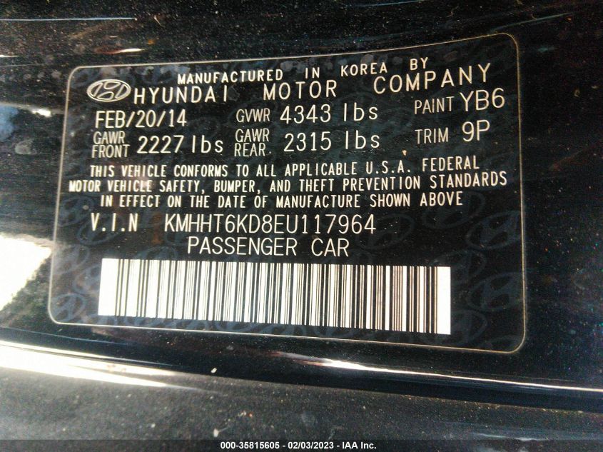 2014 HYUNDAI GENESIS COUPE 2.0T KMHHT6KD8EU117964