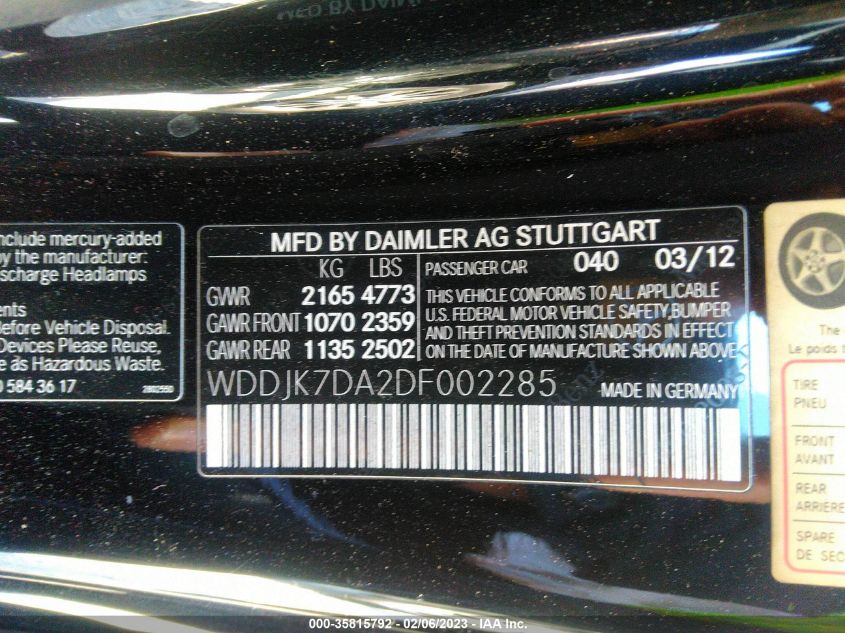 2013 MERCEDES-BENZ SL-CLASS SL 550 WDDJK7DA2DF002285
