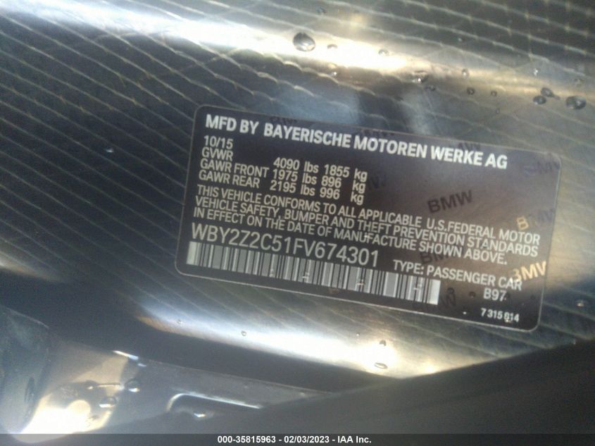 2015 BMW I8 WBY2Z2C51FV674301