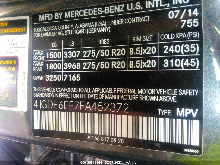 2015 MERCEDES-BENZ GL-CLASS GL 450 4JGDF6EE7FA452372