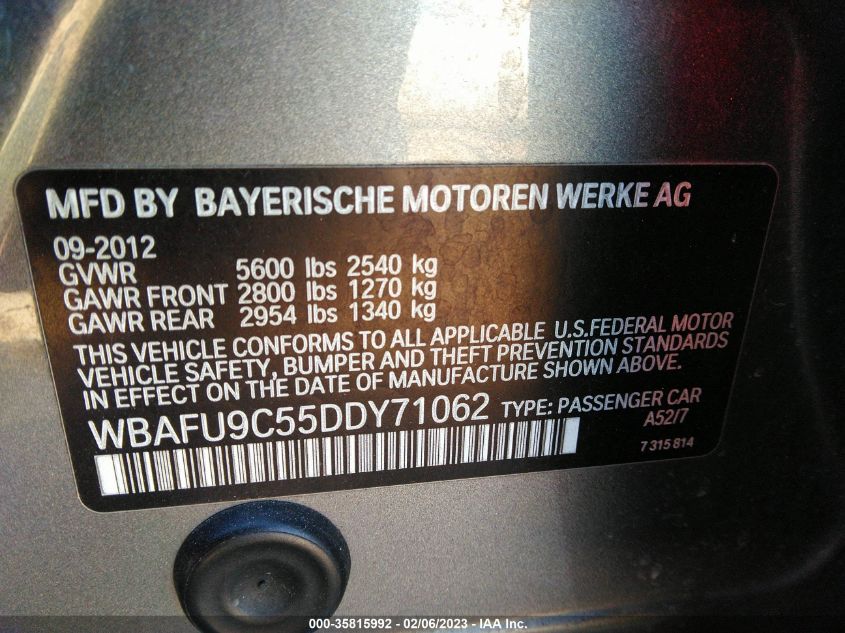 2013 BMW 5 SERIES 550I XDRIVE WBAFU9C55DDY71062