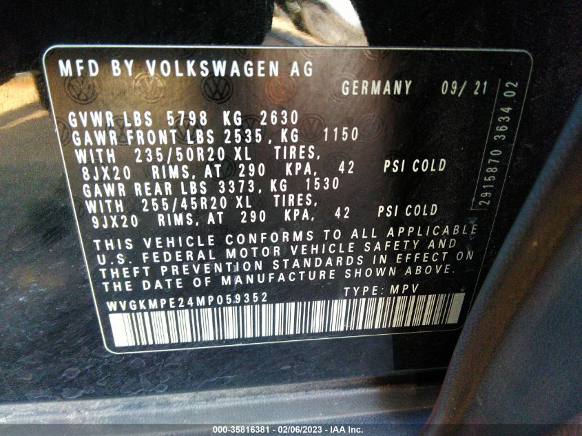 2021 VOLKSWAGEN ID.4 PRO S WVGKMPE24MP059352