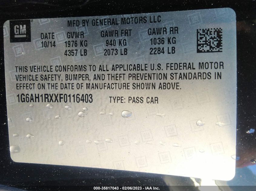 2015 CADILLAC ATS COUPE LUXURY AWD 1G6AH1RXXF0116403