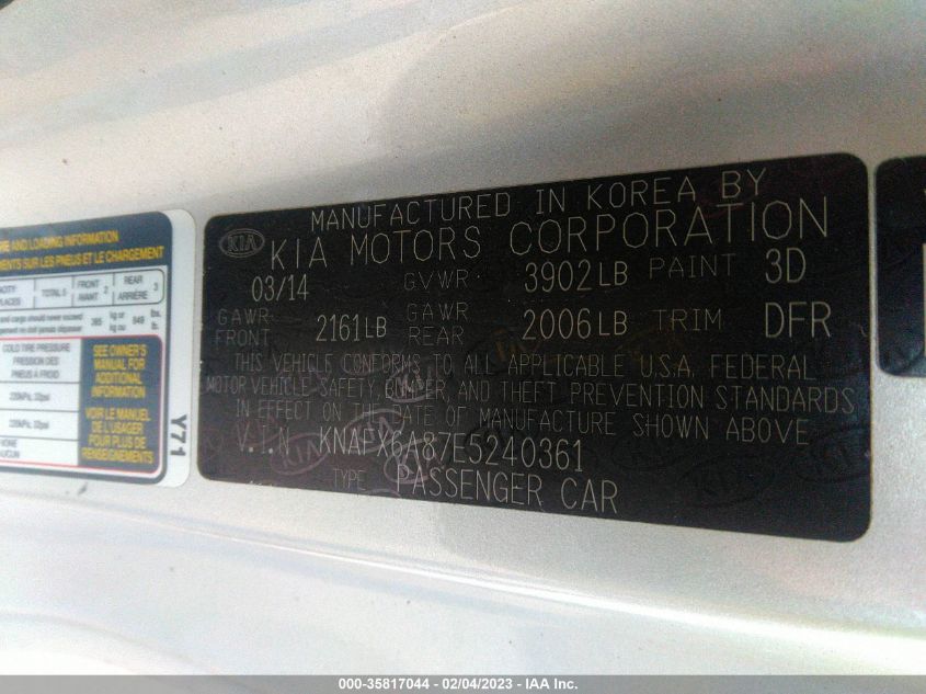 2014 KIA FORTE KOUP EX KNAFX6A87E5240361
