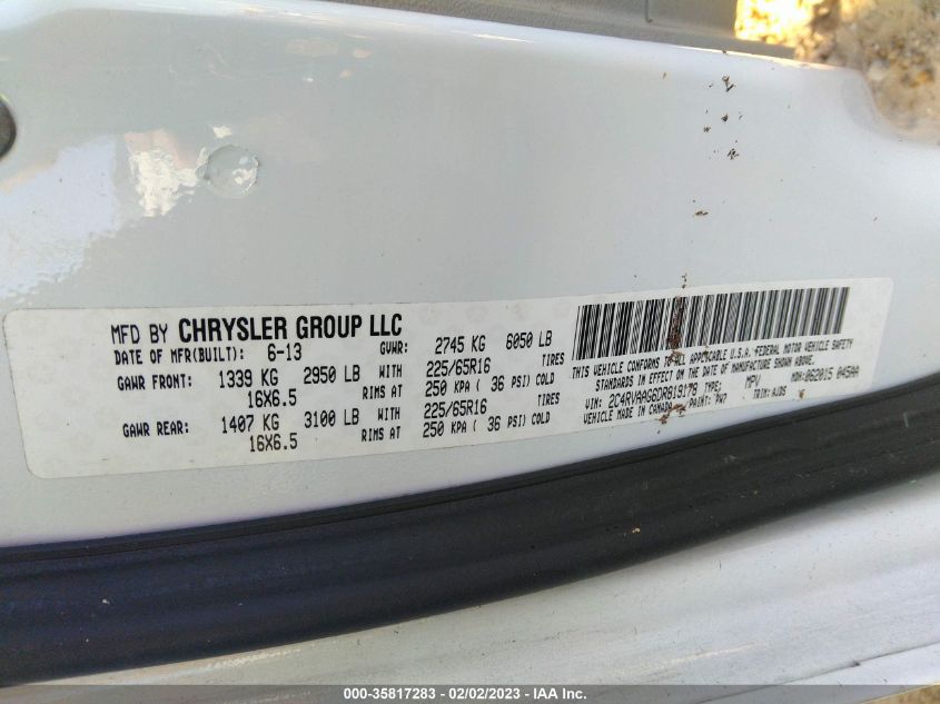 2013 VOLKSWAGEN ROUTAN S 2C4RVAAG6DR819178