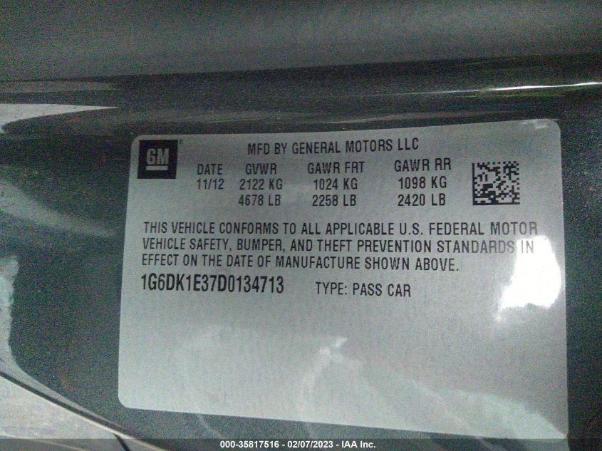 2013 CADILLAC CTS PERFORMANCE - 1G6DK1E37D0134713