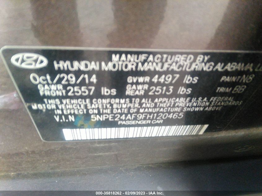 2015 HYUNDAI SONATA 2.4L SE - 5NPE24AF9FH120465