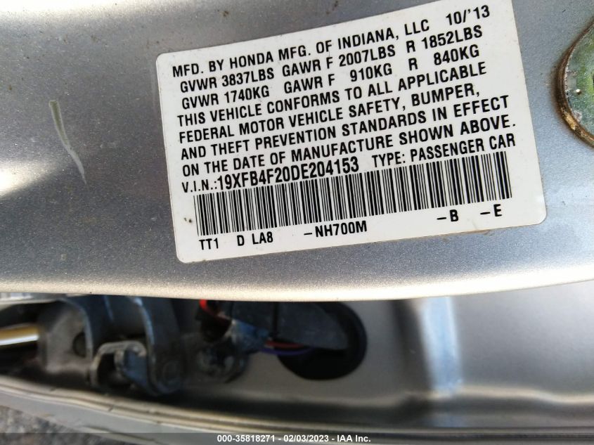 2013 HONDA CIVIC HYBRID 19XFB4F20DE204153