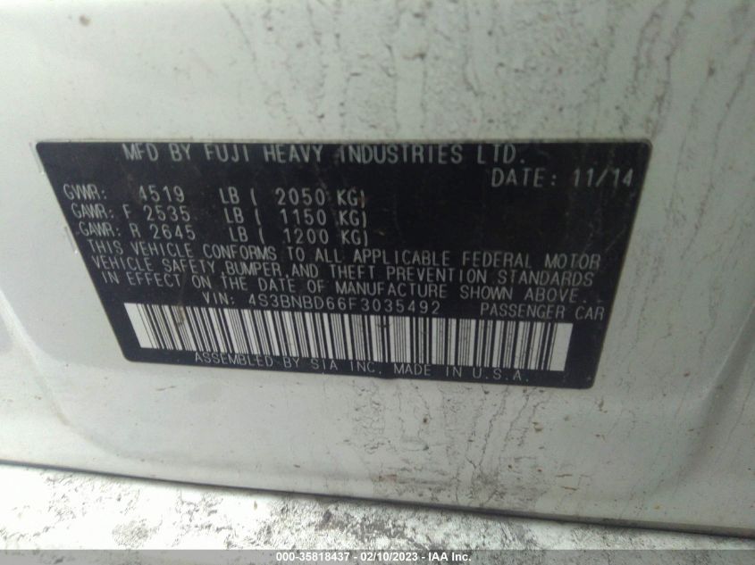 2015 SUBARU LEGACY 2.5I PREMIUM 4S3BNBD66F3035492