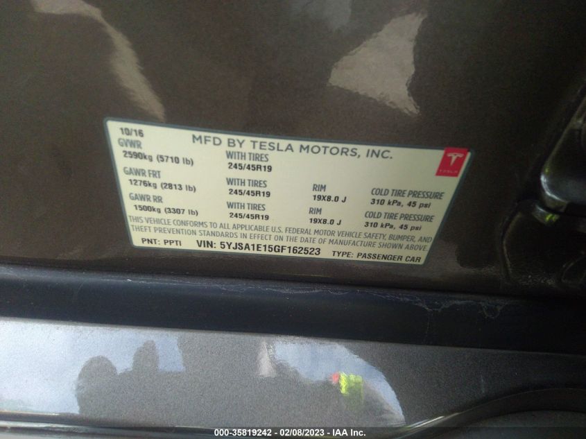 2016 TESLA MODEL S 70 KWH - 5YJSA1E15GF162523