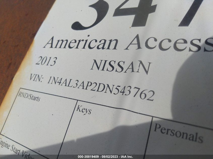 2013 NISSAN ALTIMA 2.5 S - 1N4AL3AP2DN543762