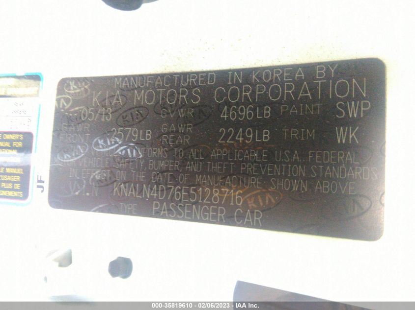 2014 KIA CADENZA PREMIUM KNALN4D76E5128716
