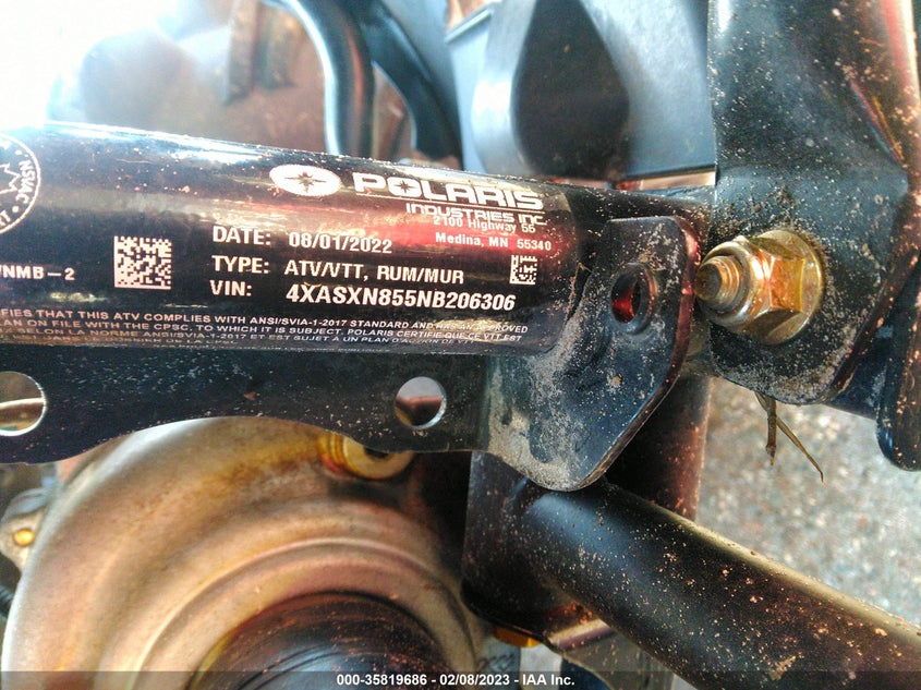 VIN 4XASXN855NB206306 2022 POLARIS SPORTSMAN 850 HIGH LIFTER EDITION