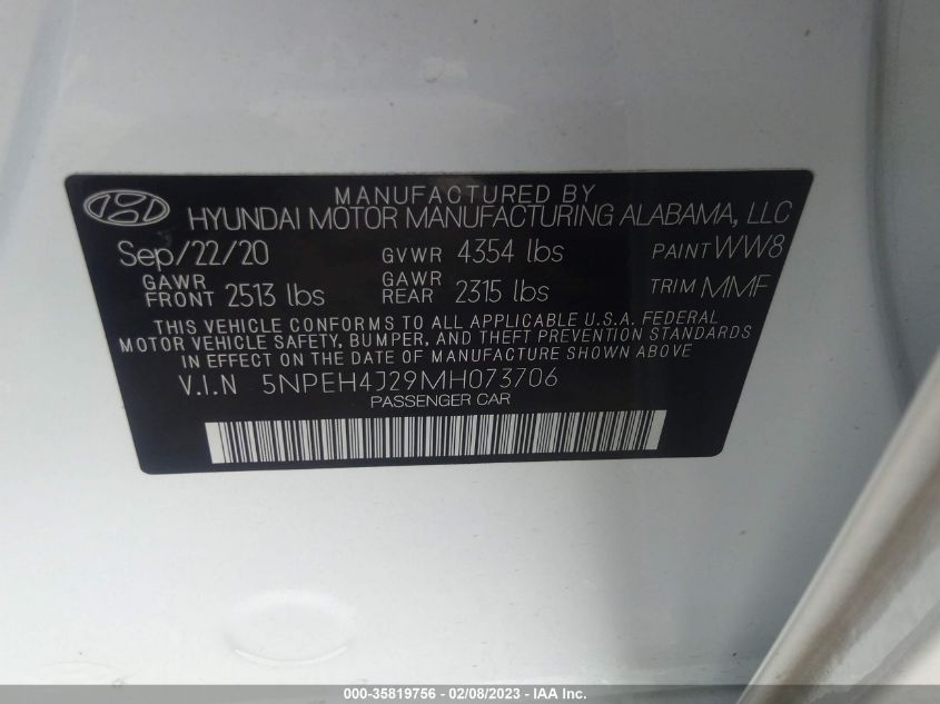 2021 HYUNDAI SONATA LIMITED 5NPEH4J29MH073706
