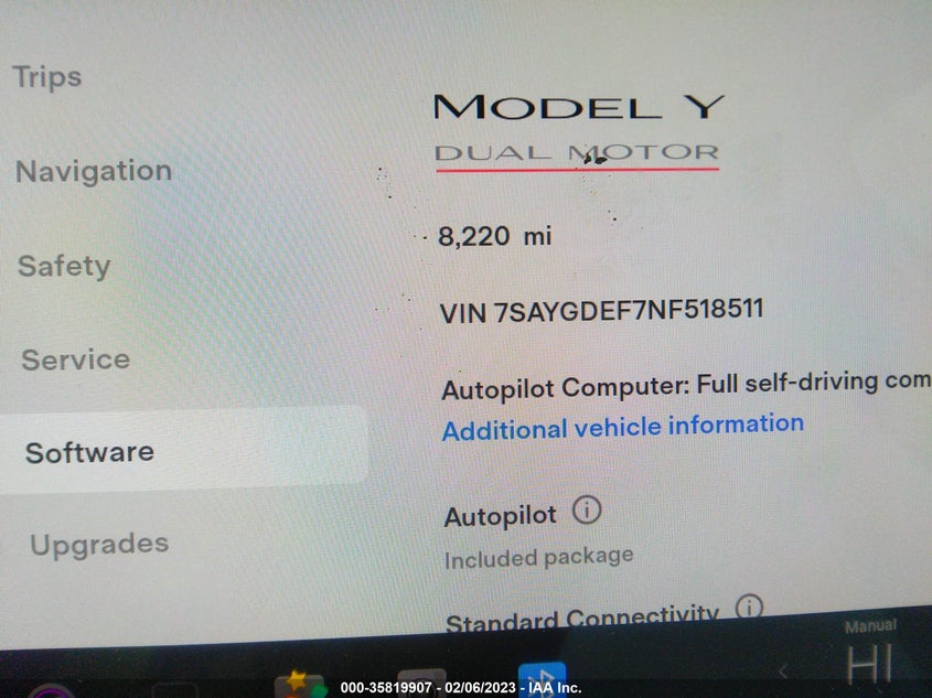 VIN 7SAYGDEF7NF518511 2022 TESLA MODEL Y PERFORMANCE