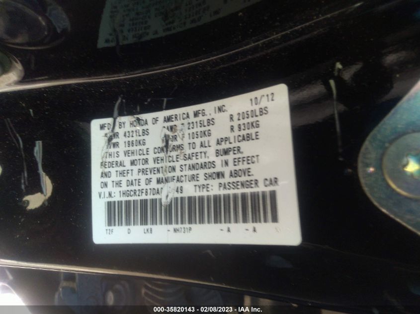 2013 HONDA ACCORD SDN EX-L 1HGCR2F87DA051749