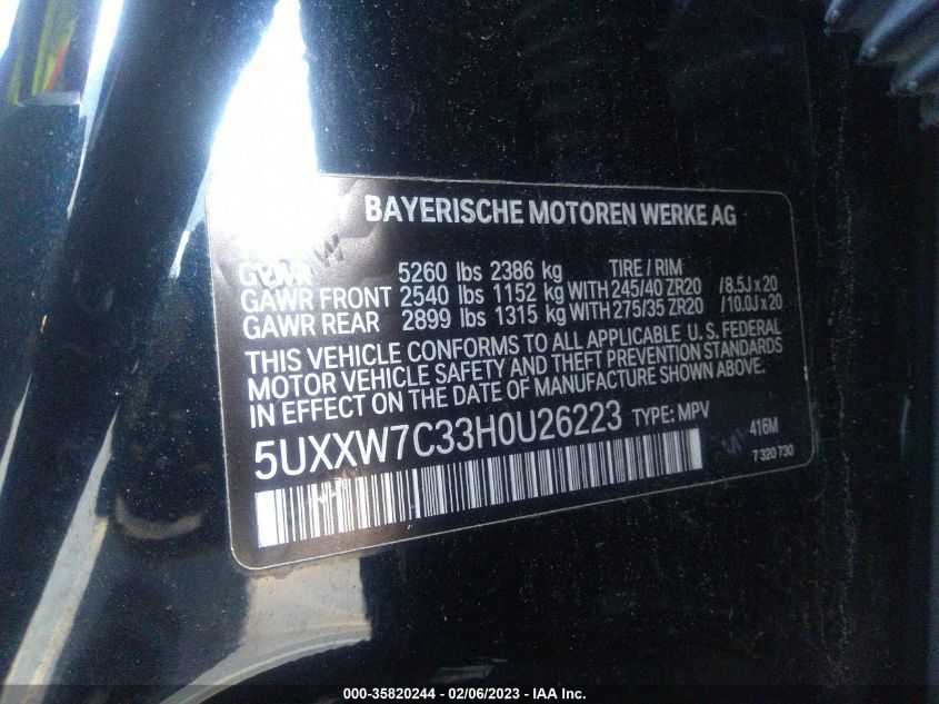 2017 BMW X4 M40I 5UXXW7C33H0U26223