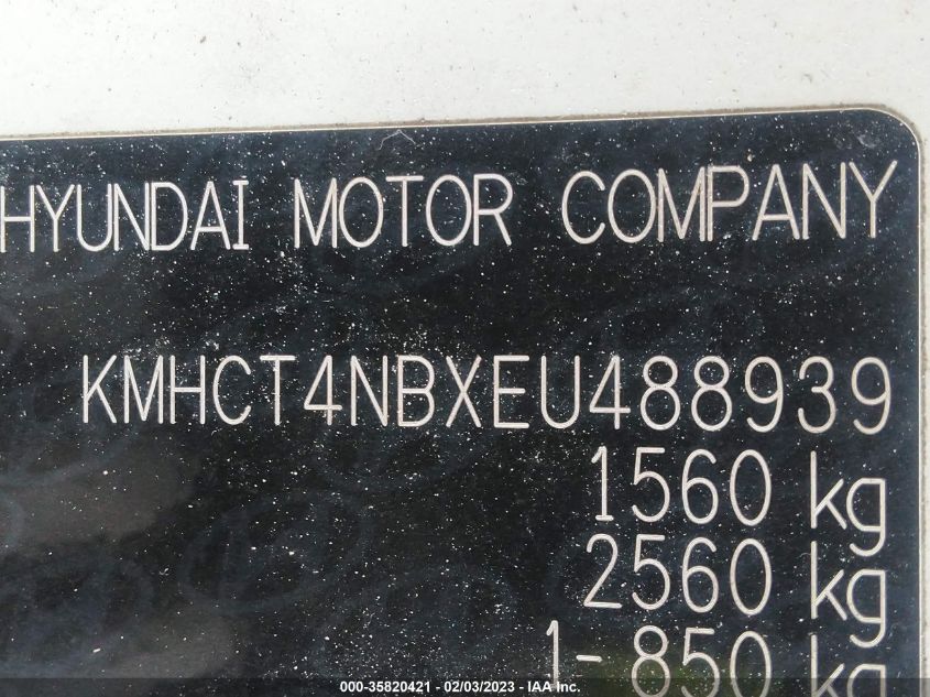 2014 HYUNDAI ACCENT KMHCT4NBXEU488939
