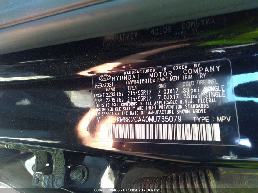 2021 HYUNDAI KONA - KM8K2VSSOMU735079