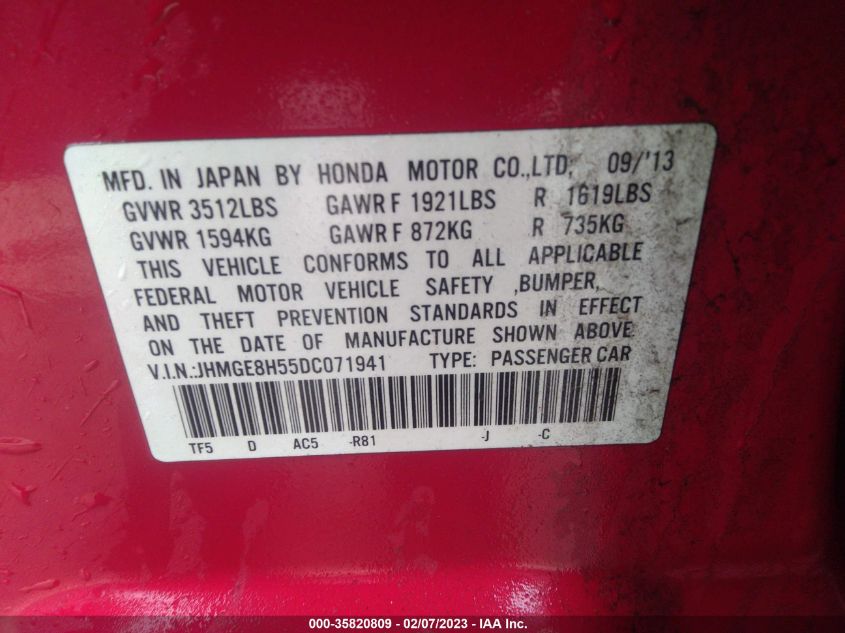2013 HONDA FIT SPORT - JHMGE8H55DC071941