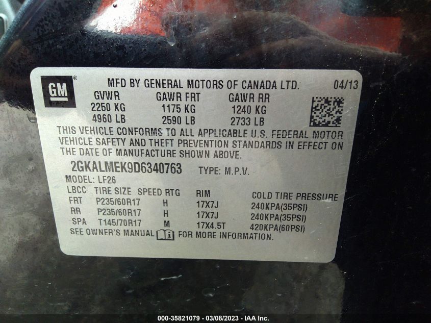 2013 GMC TERRAIN SLE - 2GKALMEK9D6340763
