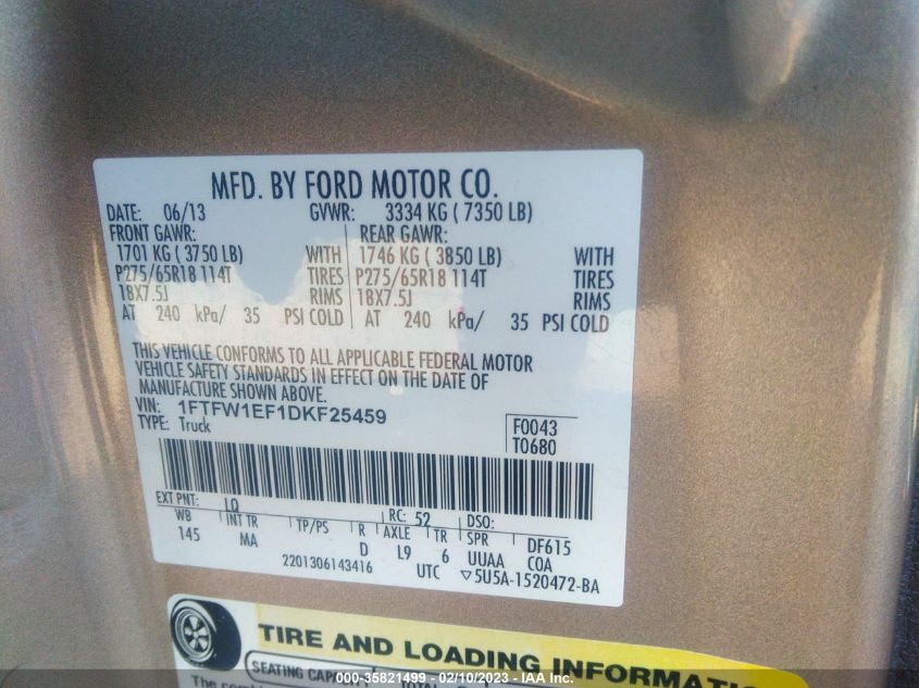 2013 FORD F-150 XL/XLT/FX4/LARIAT 1FTFW1EF1DKF25459