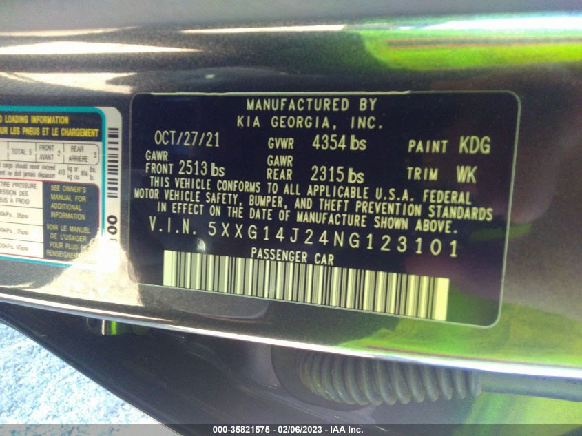 2022 KIA K5 LXS - 5XXG14J24NG123101