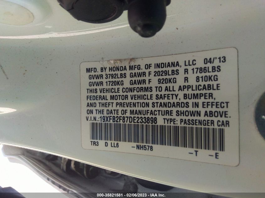 2013 HONDA CIVIC SDN EX 19XFB2F87DE233898