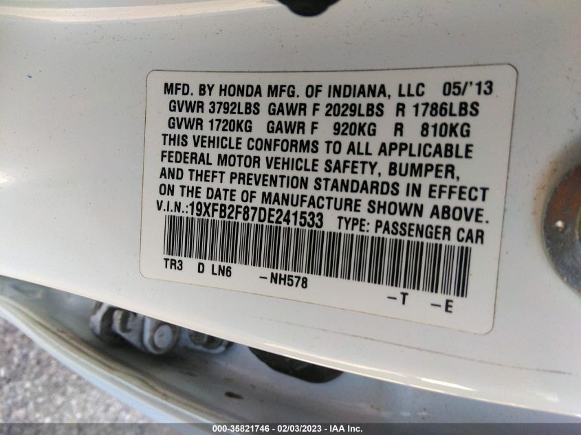 2013 HONDA CIVIC SDN EX 19XFB2F87DE241533