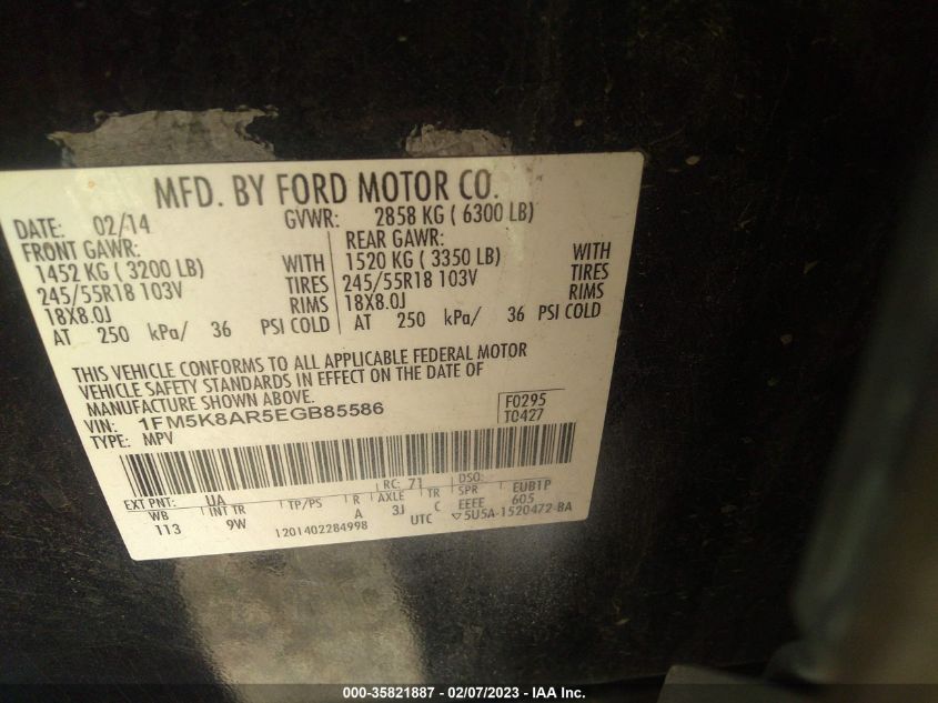 2014 FORD UTILITY POLICE 1FM5K8AR5EGB85586