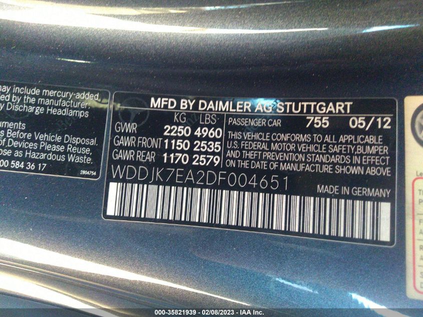 2013 MERCEDES-BENZ SL-CLASS SL 63 AMG WDDJK7EA2DF004651