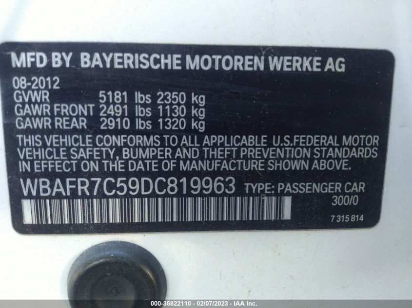 2013 BMW 5 SERIES 535I WBAFR7C59DC819963