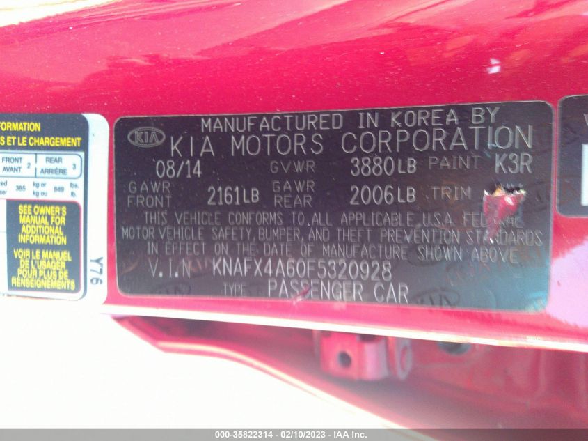 2015 KIA FORTE LX - KNAFX4A60F5320928