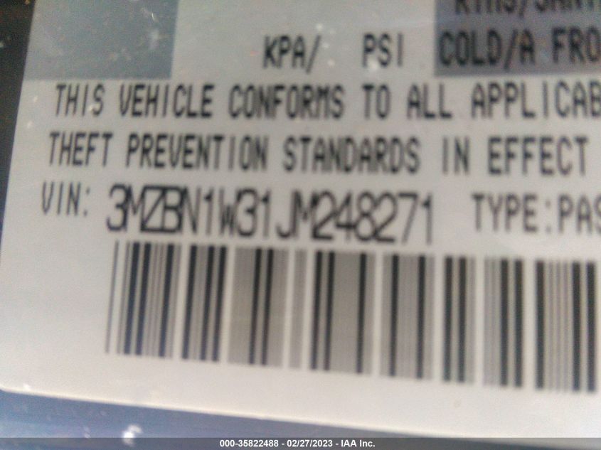 2018 MAZDA MAZDA3 4-DOOR GRAND TOURING 3MZBN1W31JM248271