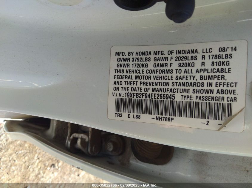 2014 HONDA CIVIC SEDAN EX-L - 19XFB2F94EE265945