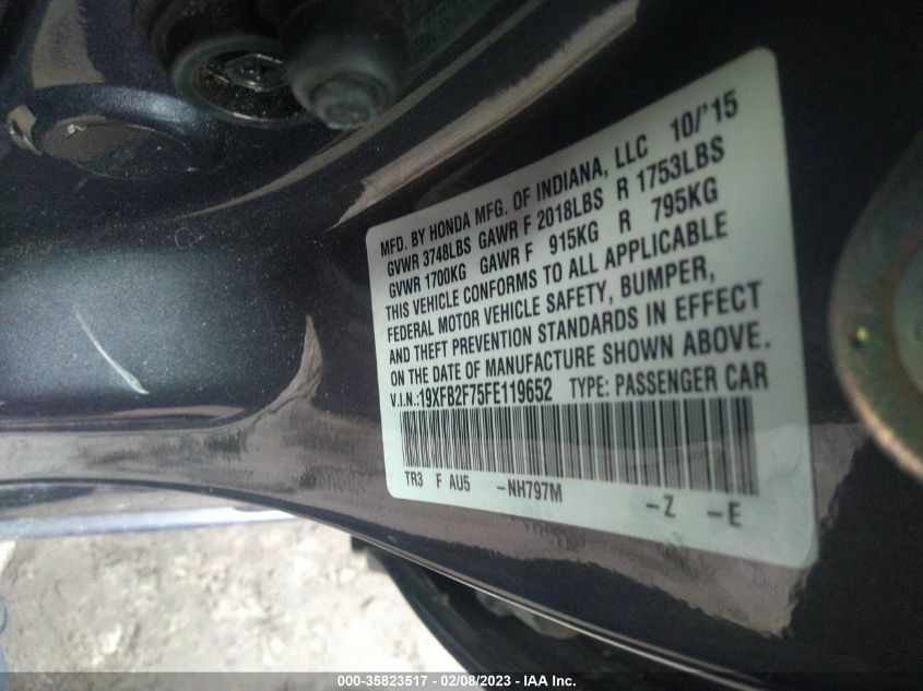 2015 HONDA CIVIC SEDAN SE 19XFB2F75FE119652