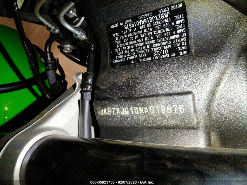 2022 KAWASAKI ZX636 K JKBZXJG16NA019876