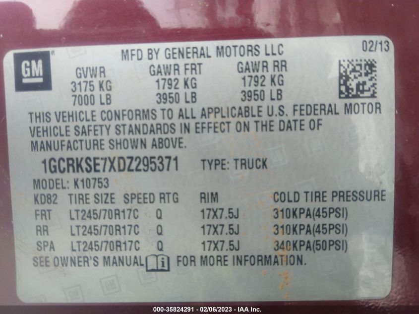 2013 CHEVROLET SILVERADO 1500 LT - 1GCRKSE7XDZ295371