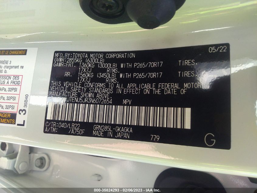 2022 TOYOTA 4RUNNER SR5 PREMIUM - JTENU5JR3N6072654