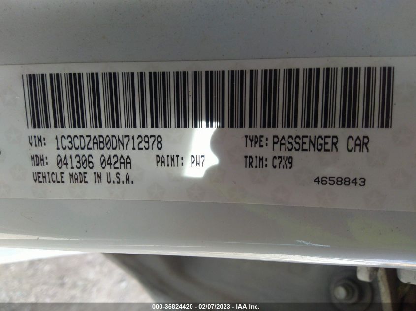 2013 DODGE AVENGER SE 1C3CDZAB0DN712978