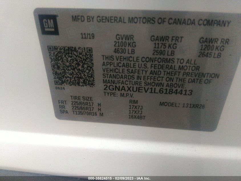 2020 CHEVROLET EQUINOX LT - 2GNAXUEV1L6184413