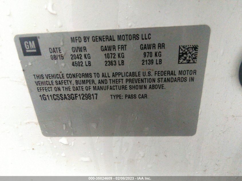 2016 CHEVROLET MALIBU LIMITED LT - 1G11C5SA3GF129817