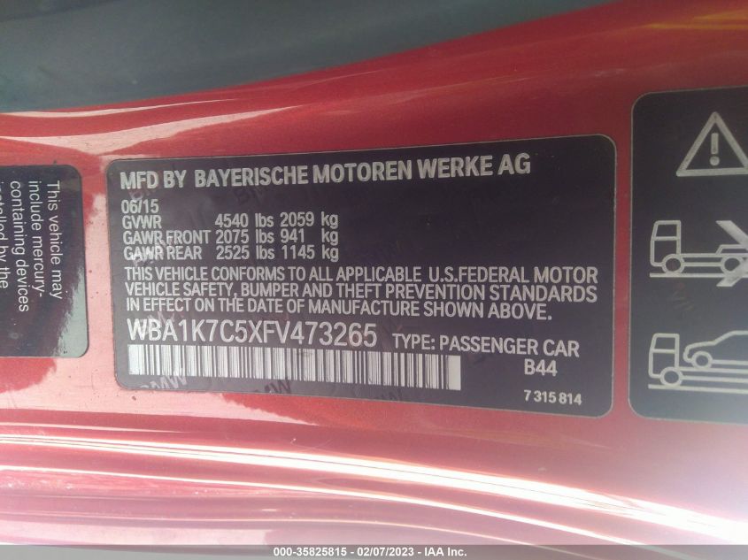 2015 BMW 2 SERIES 228I XDRIVE - WBA1K7C5XFV473265
