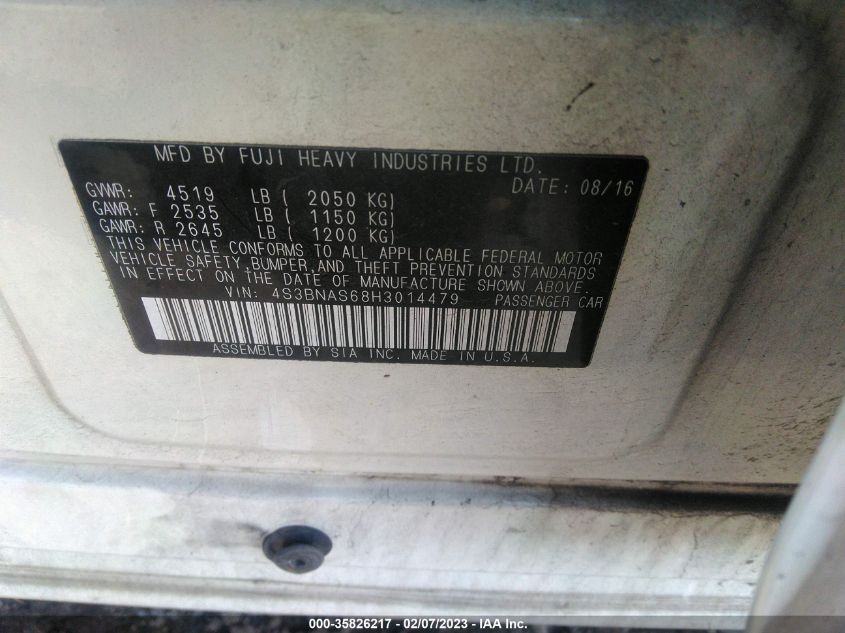 2017 SUBARU LEGACY SPORT 4S3BNAS68H3014479