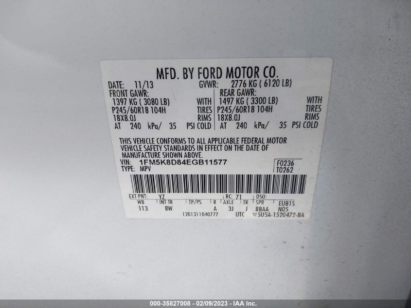 2014 FORD EXPLORER XLT - 1FM5K8D84EGB11577